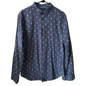 Banana Republic US Large Grant Fit Cotton Geometric Blue Print Button Up Shirt